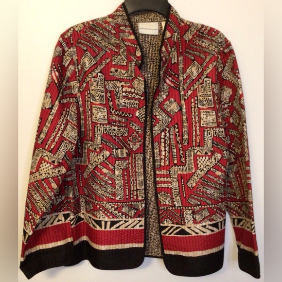 Alfred Dunner red tan black no button blazer jacket size 14 - Picture 2 of 7